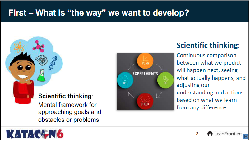 Scientific thinking is a mental framework of continuous comparison between what we predict will happen next, and what actually happens, then adjusting our understanding based on the difference.